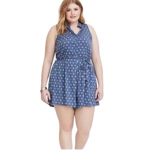Torrid Blue Ikat Challis Sleeveless Romper Cut out back
